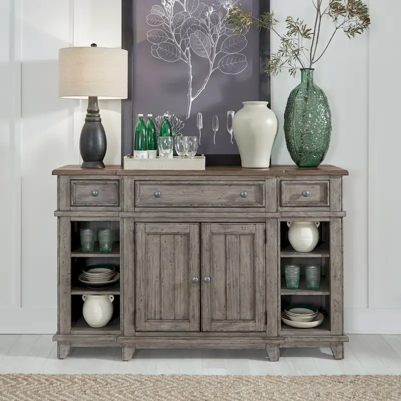 Breakfront Server in Distressed White or Grey