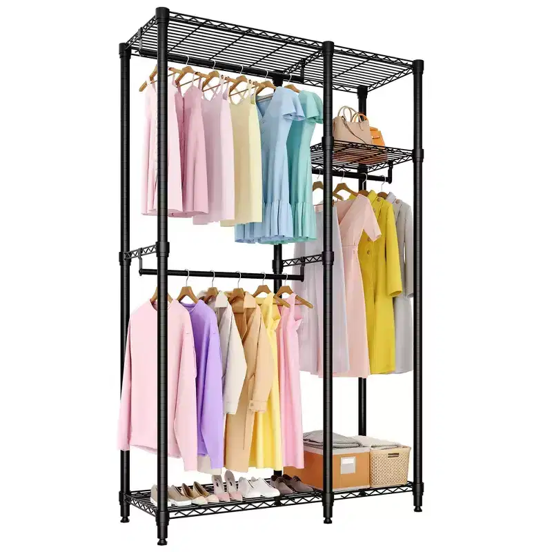 Heavy Duty Clothes Rack 705LBS Portable Closet Organizer with Adjustable Shelves & Hanging Rod, Black