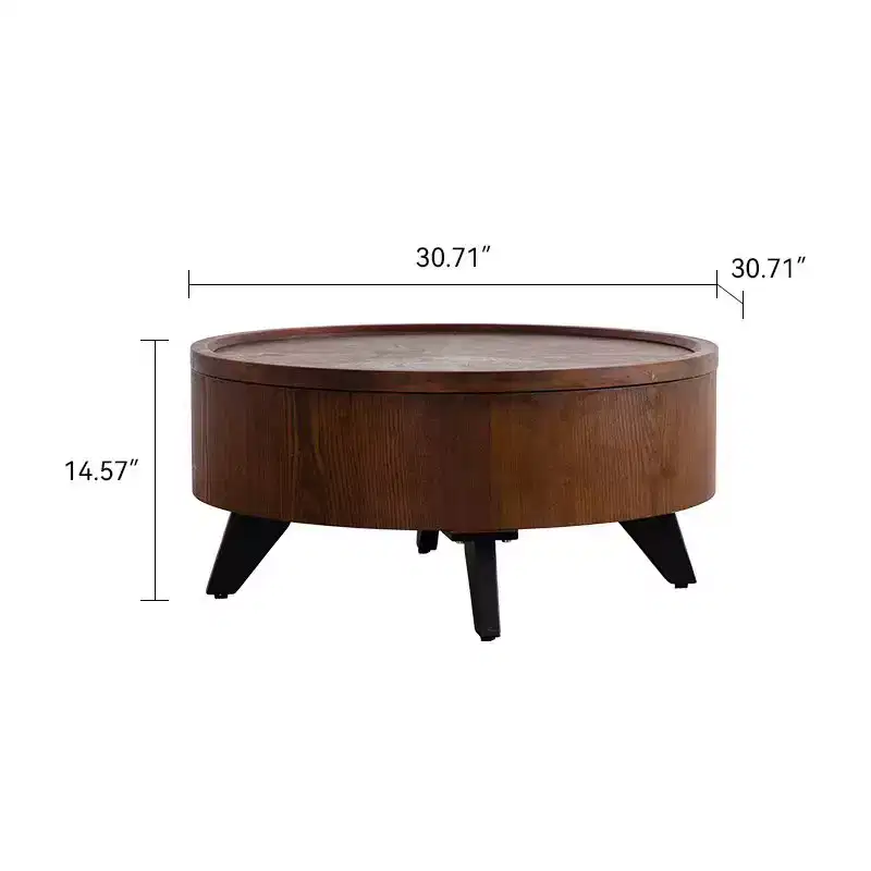 31in Round Coffee Table with Removable Lid, Mid Century Drum Table for Living Room, Hidden Storage Space