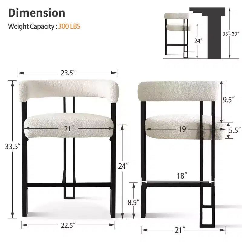 Set of 8 Modern Counter Height Upholstered Bar Stools, Boucl Counter Stools with Metal Legs, 24 Seat Height Kitchen Island Chairs-Panipeachy