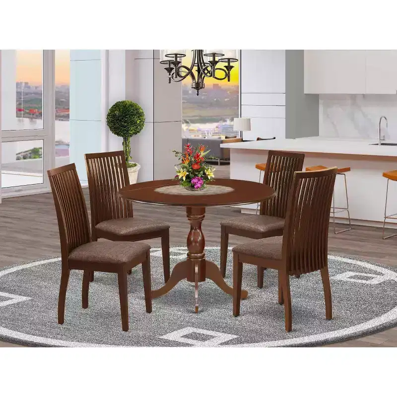 HomeStock 5-Piece Mahogany Finish Solid Wood Top Dining table with 4 Chairs