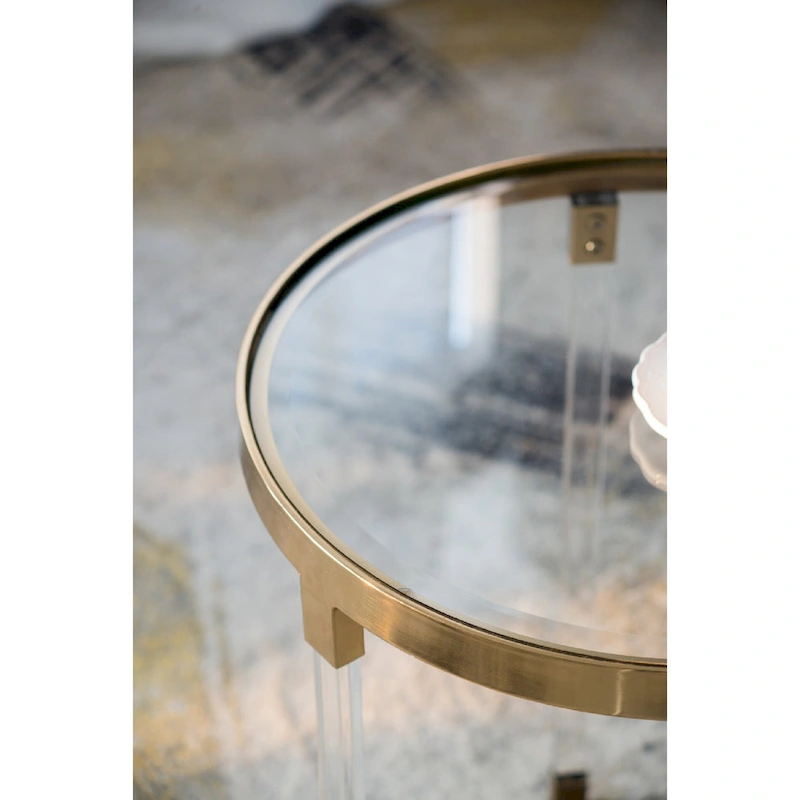 Verrill Acrylic and Iron Round Tables - Set of 2 - Gold Frame - Clear Top
