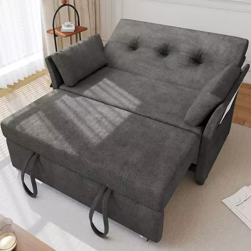 Dyonery Convertible Sofa Bed, Pull Out Sleeper Sofa with Side Pocket & Adjustable Backrest, Tool-Free Assembly, Folding Loveseat for Living Room