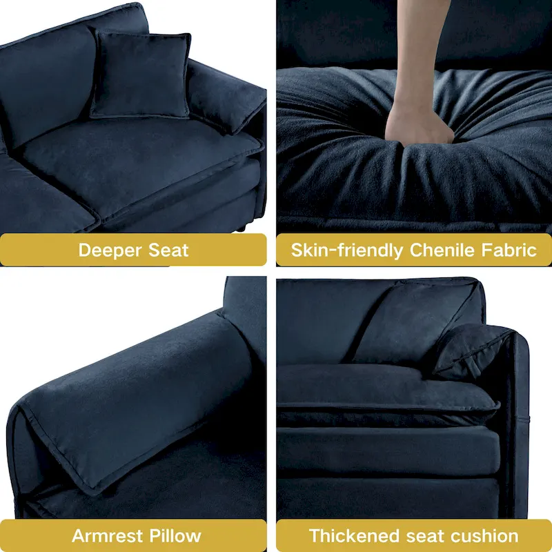 109.45 Chenille Upholstered L-Shaped Modular Sectional Sofa with Double-Layer Cushions, DIY Combination