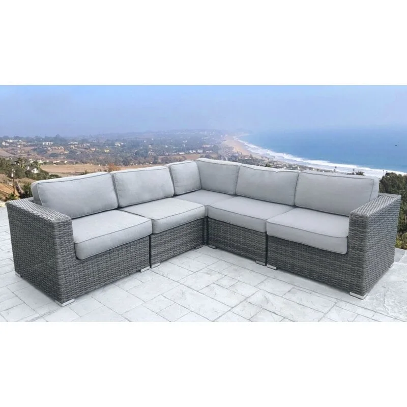 LSI 94 Wide Outdoor Wicker Patio Sectional with Cushions