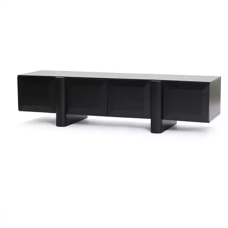 LuxenHome 63 Modern Black TV Stand for TVs up to 68, Matte Black Media Console with 4 Push-to-Open Doors, Low Profile Entertainment Center