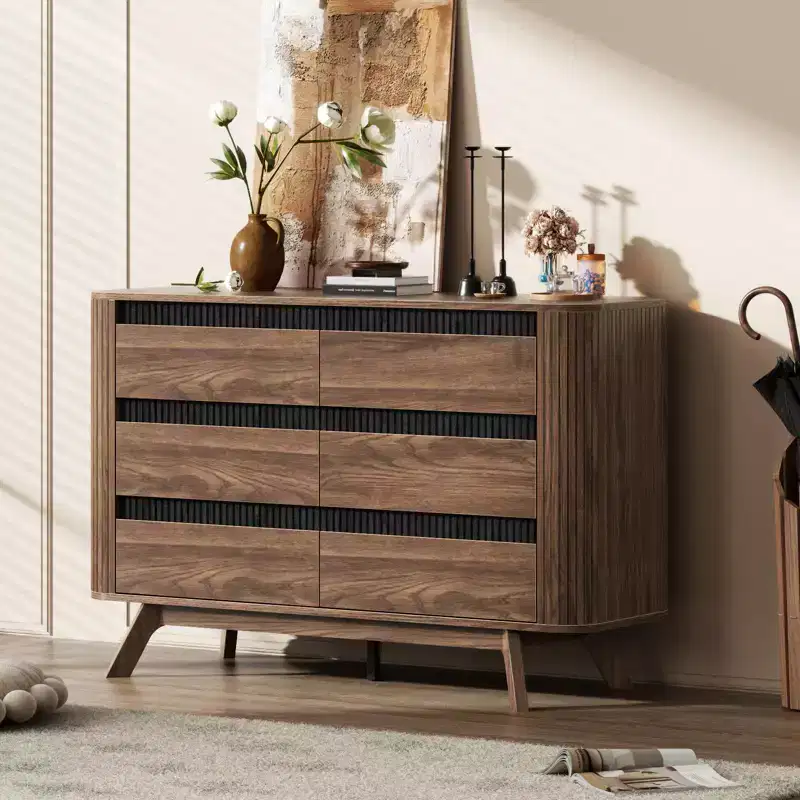 MDF 6-Drawer Dresser with Roll-Up Shutter 30.7''H x 15.8''W x 47.12''D