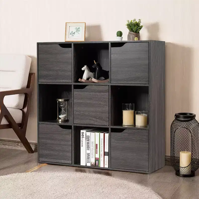 Costway 9 Cube Bookcase Cabinet Wood Bookcase Storage Shelves Room Divider Organization Gray/White