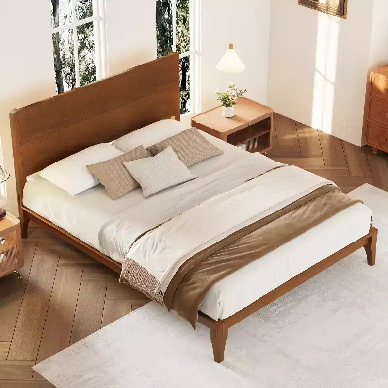 GDFStudio Ruby Mid-Century Modern Bamboo Wood Platform Bed with Wood Slat Metal Support
