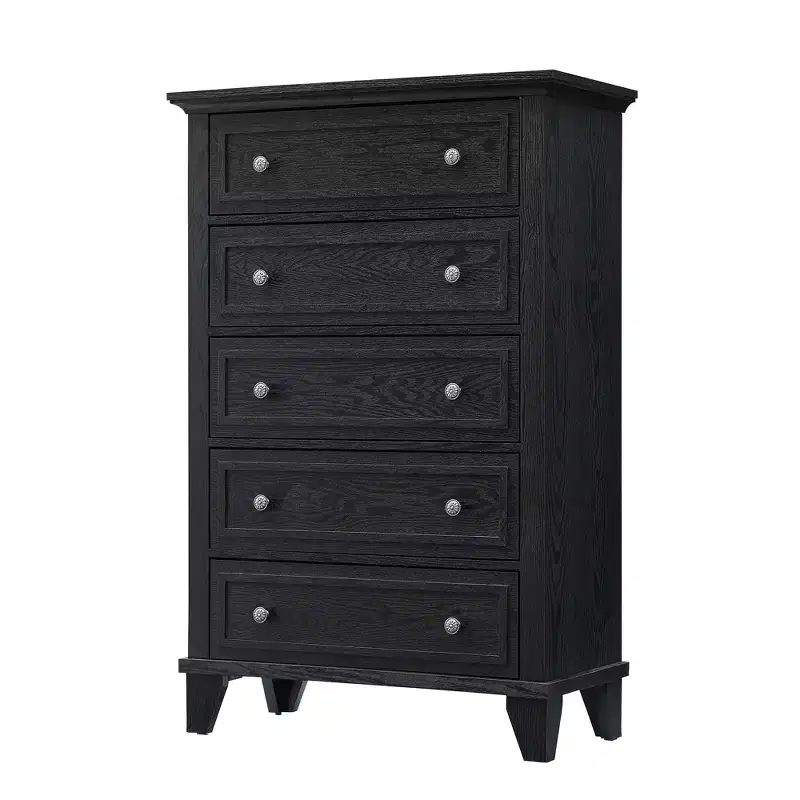 48-Inch Tall 5-Drawer Dresser Vintage Stripe MDF Metal Handles
