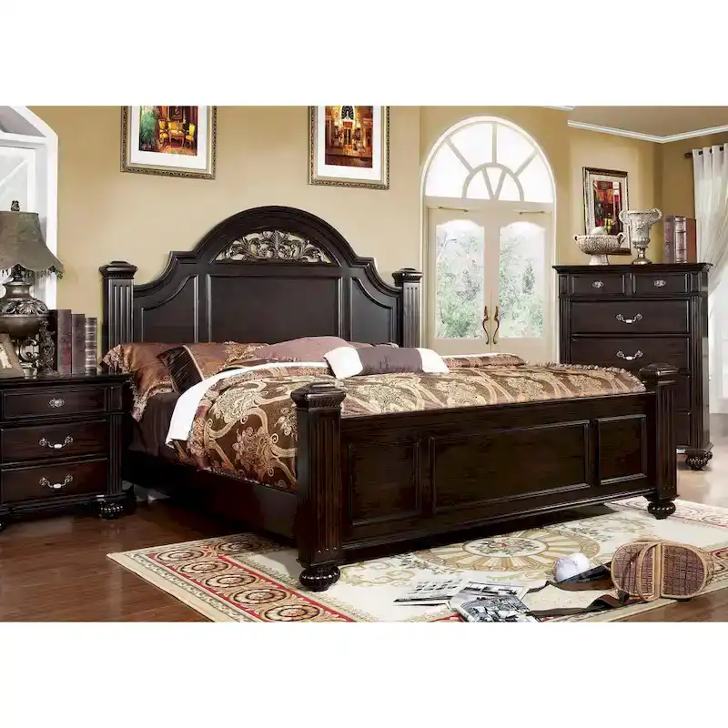 Furniture of America Vame Traditional Walnut Queen Wood Four Poster Bed