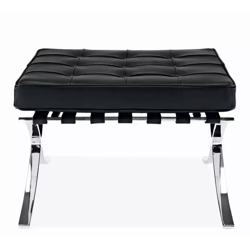 HomeRoots 24 Black Genuine Leather and Silver Tufted Footstool Ottoman
