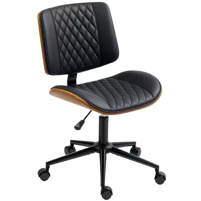 HOMCOM Home Office Chair No Arms with Wheels, PU Leather Mid Back Desk Chair with Adjustable Height, 360 Swivel for Office, Meeting Room