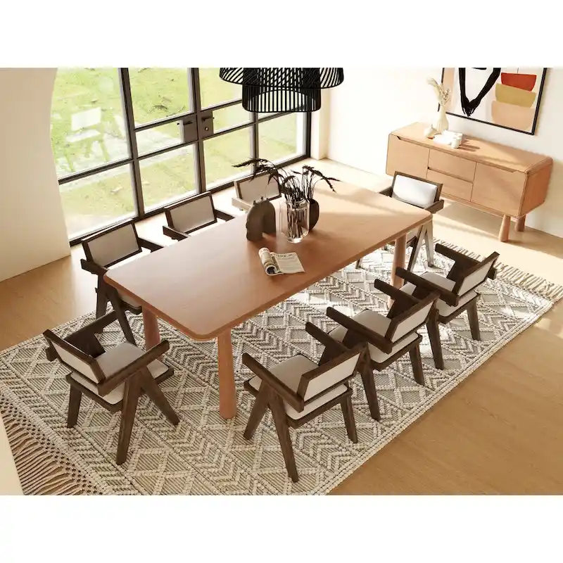 Modern 87 Natural Acacia Rectangular Dining Table - Beige