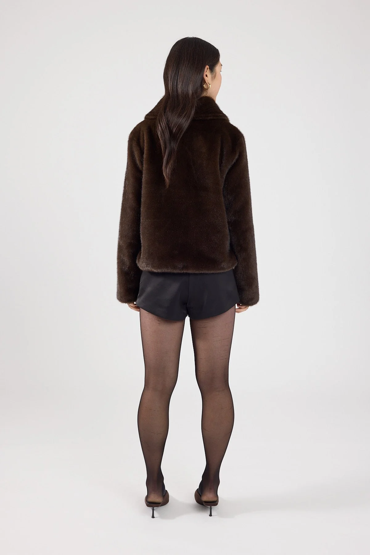 Cropped Faux Fur Jacket Brown