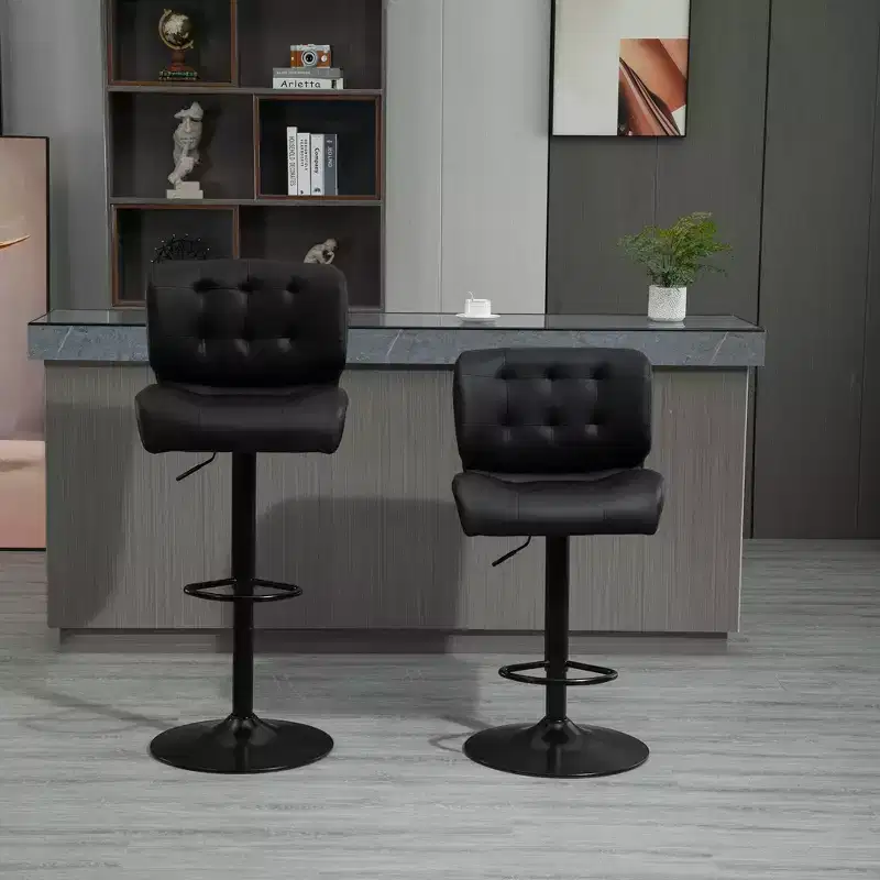 HOMCOM Bar Height Bar Stools Set of 2 with Adjustable Seat, Thick Padded Cushion and Metal Footrest for Home Bar
