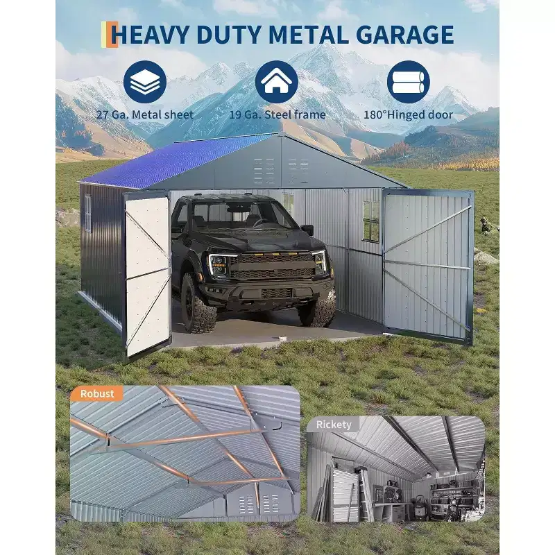 12x20 FT Galvanized Steel Carport, Vertical Roof, 2-Car