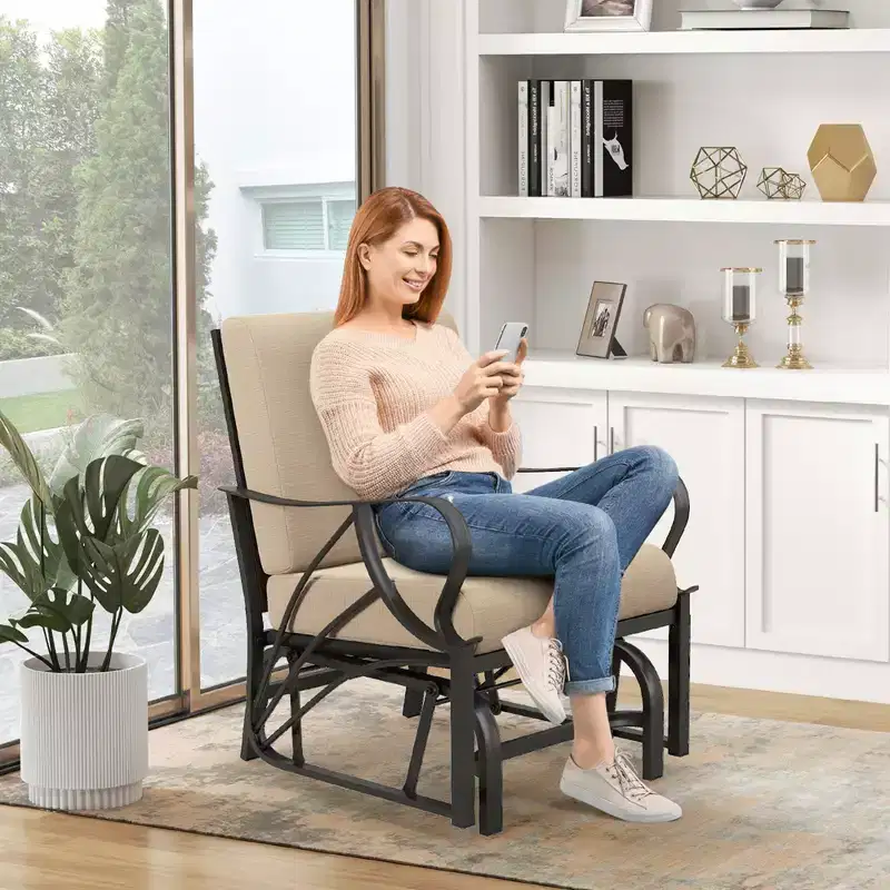 Costway Patio Rocking Chair with Cushion Heavy-Duty Metal Frame Smooth Glider Outdoor