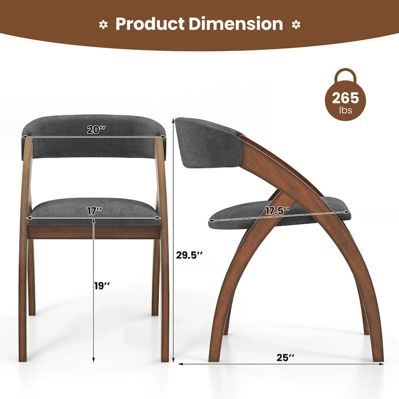 Gymax Dining Chair Set of 4 w/ Padded Cushion Curved Back Arched