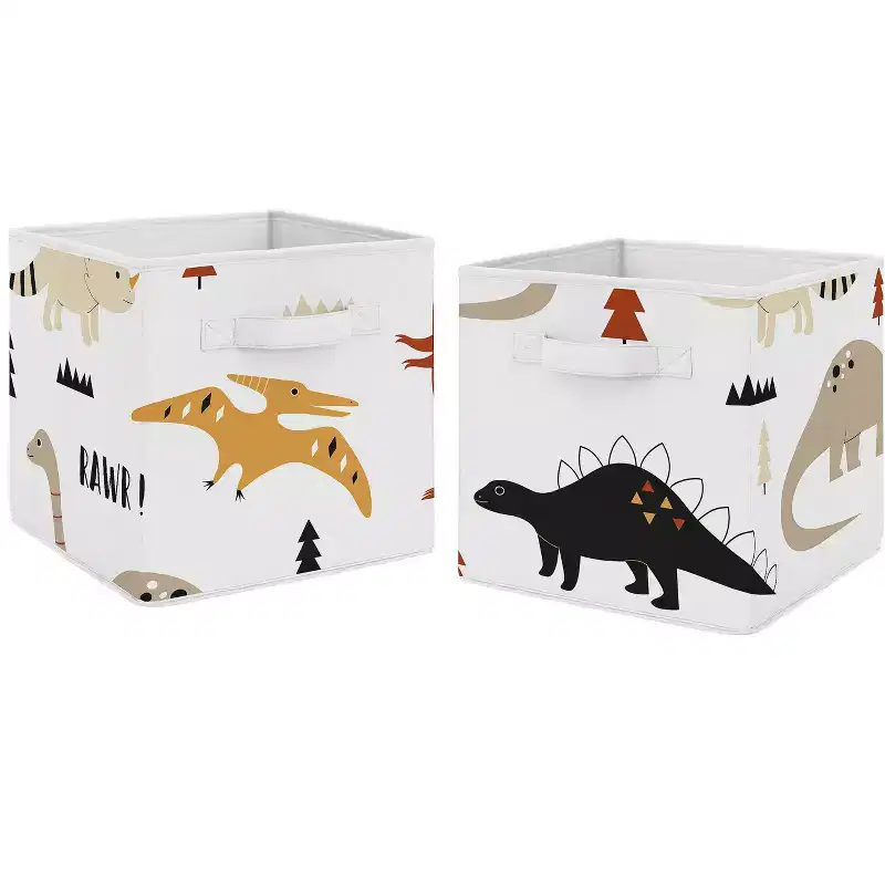 Boy or Girl Gender Neutral Unisex Kids' Decorative Fabric Storage Bins Mod Dinosaur Black and Orange
