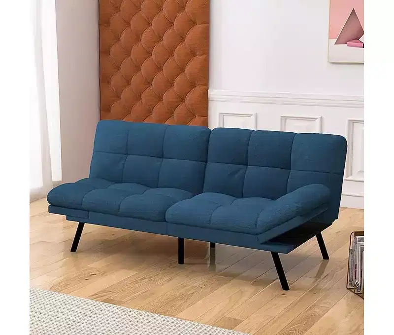 Convertible Futon Sofa Bed with Adjustable Backrest & Removable Armrests