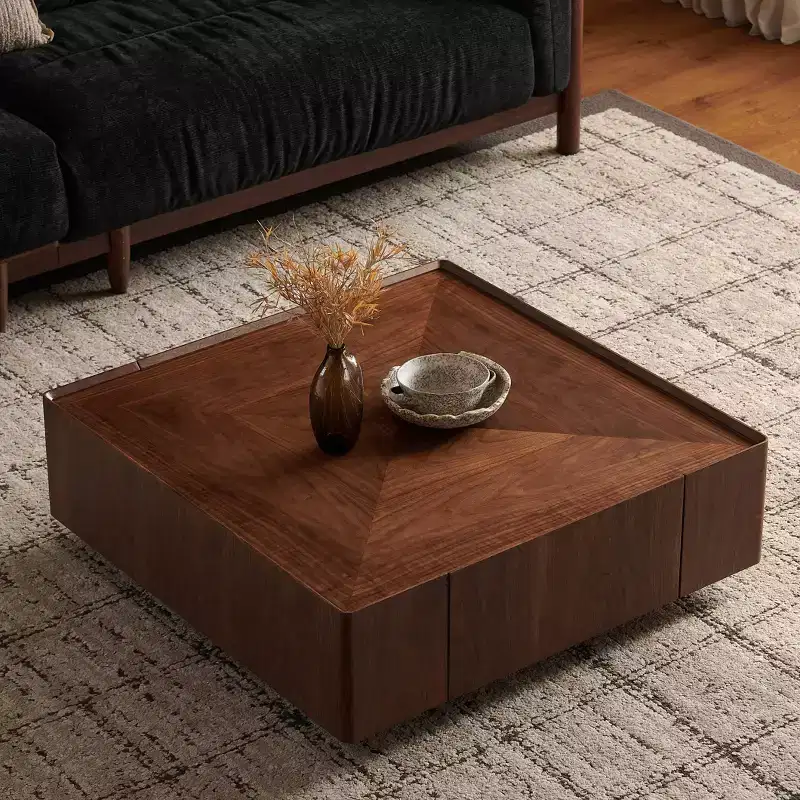 GDFStudio Ravelle 35-Inch Wood Square Coffee Table with 2 Drawers