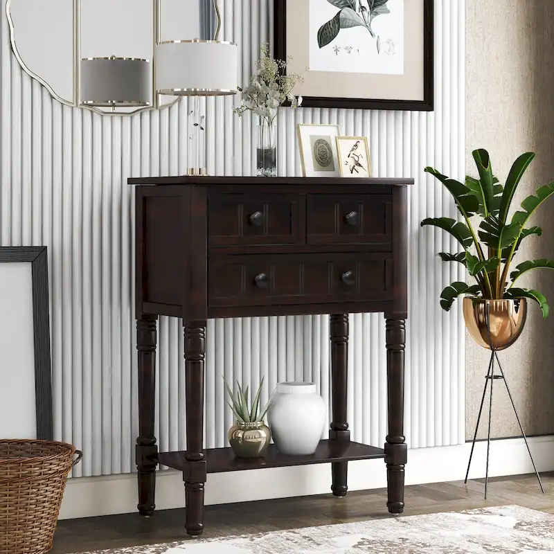 Antique Navy Entryway Console Table with Drawer and Shelf