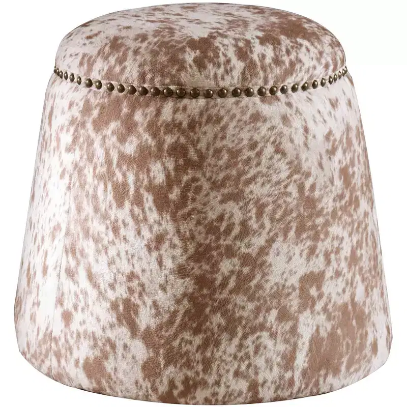 Gumdrop Triangle Ottoman - Faux Cowhide, Chestnut & White
