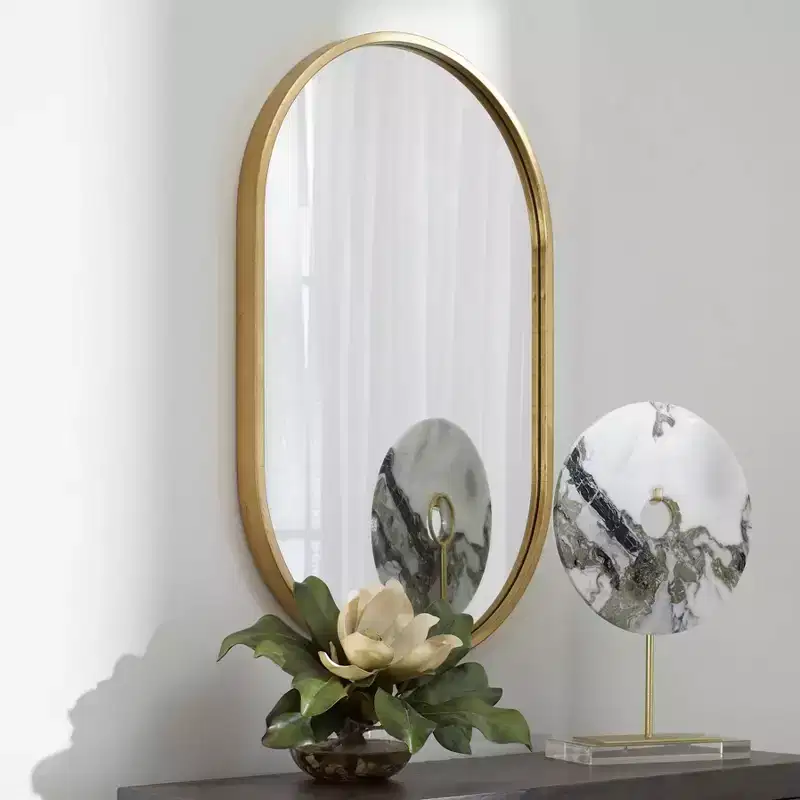 Uttermost Oval Vanity Accent Wall Mirror Antique Gold Leaf Iron Frame 20 Wide for Bathroom Bedroom Living Room House Office