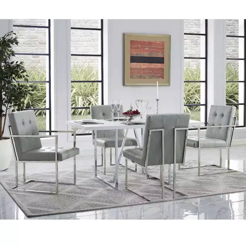 Inspired Home Vanderbilt Armless Dining Chair with Stainless Steel Frame (Set of 2)