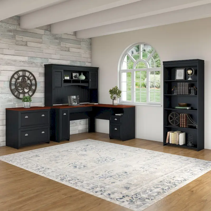 Fairview 60W Desk with Hutch, Cabinet and Bookcase by Bush Furniture