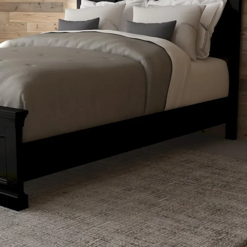 Queen Bed Frame in Black Finish, Hardwood and Engineered Wood, Box Spring Required
