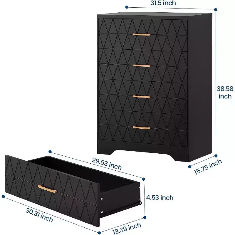 COZONY 4-Drawer Wooden Dresser, Modern Storage Organizer with Metal Handles, Tall Chest of Drawers for Bedroom Living Room Hallway