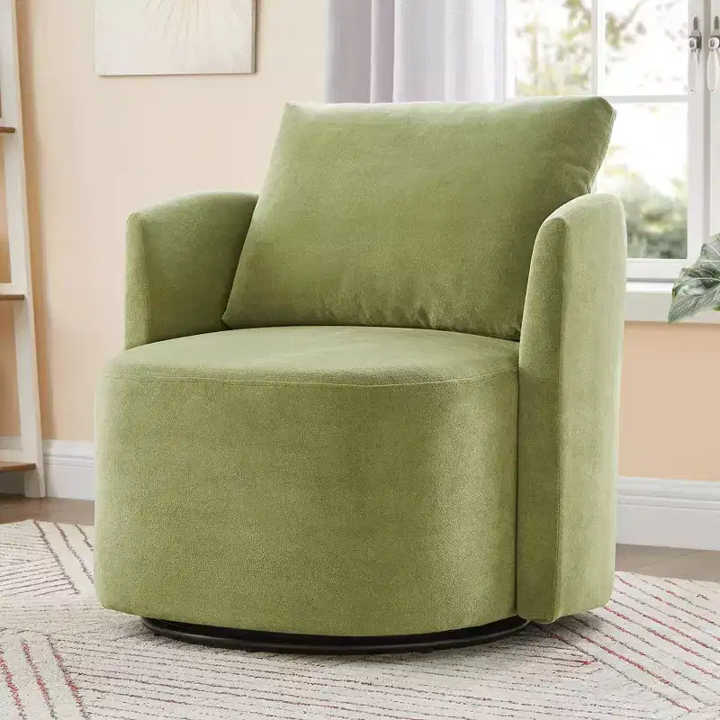 Okak 360Swivel Modern Accent Chair, 29.9 Accent Barrel Armchair, Upholstered Swivel Sofa Chair with Curved Design for Living Room, Bedroom