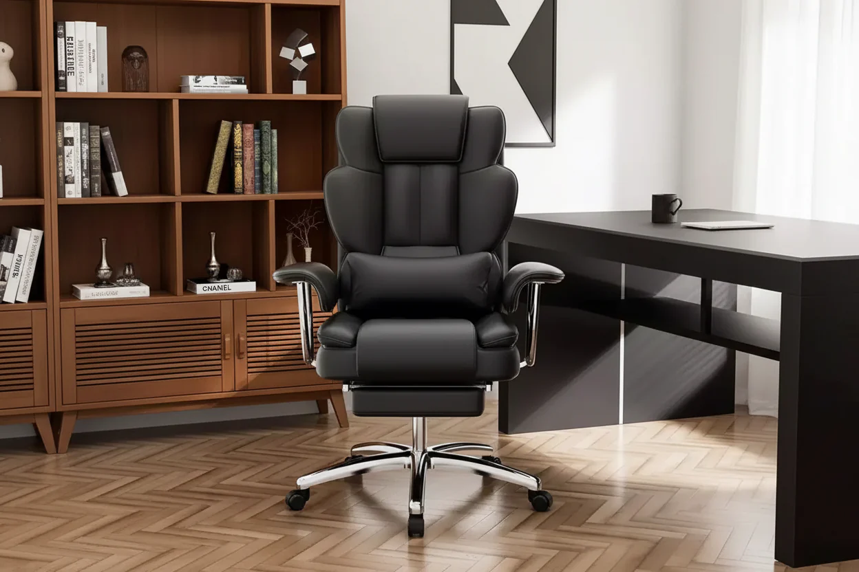 Big and Tall Executive Office Chair, Leather High Back Ergonomic Desk Chair with Footrest, Black