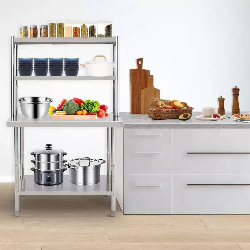 Stainless Steel Table with Overshelves, 48x24 Commercial Kitchen Prep & Work Table, for Kitchen Restaurant Garage Warehouse