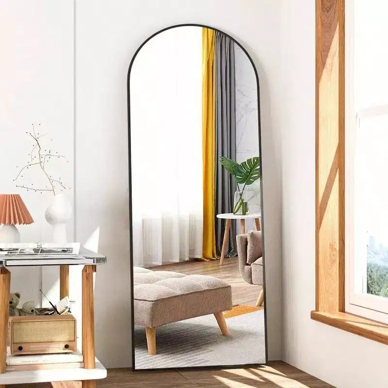 56 Inch Arch Mirror Floor Mirror with Stand Black Full Body Standing or Leaning Mirror for Bedroom Living Room