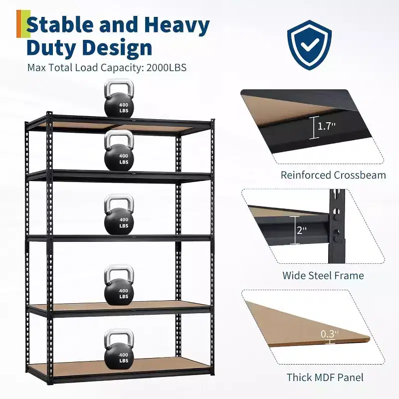 Heavy Duty Garage Storage Shelving Unit  5-Tier Adjustable Metal Rack  2000-2500LB Capacity  Freestanding Organizer for Basement