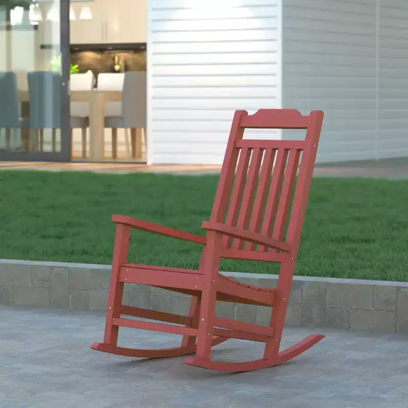 Emma and Oliver All-Weather Rocking Chair in Faux Wood - Patio and Backyard Furniture