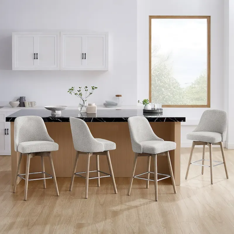 Set of 2 Upholstered Counter Height Swivel Barstool