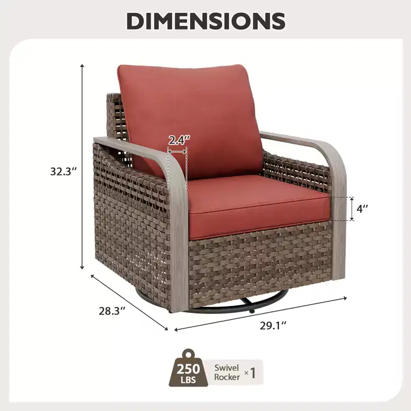 EAGLE PEAK Rocking Chair, Swivel Rocker, Rattan Patio Furniture, 1 Chair