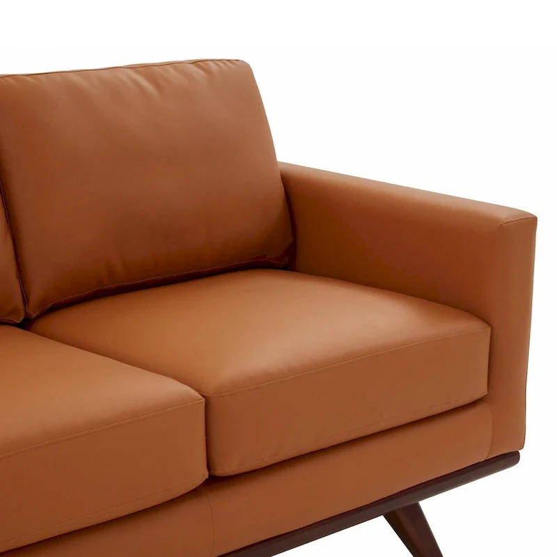 Chester Leather 3-Seater Sofa with Birch Wood Base Modern Living Room Couch with Removable Cushions - 83