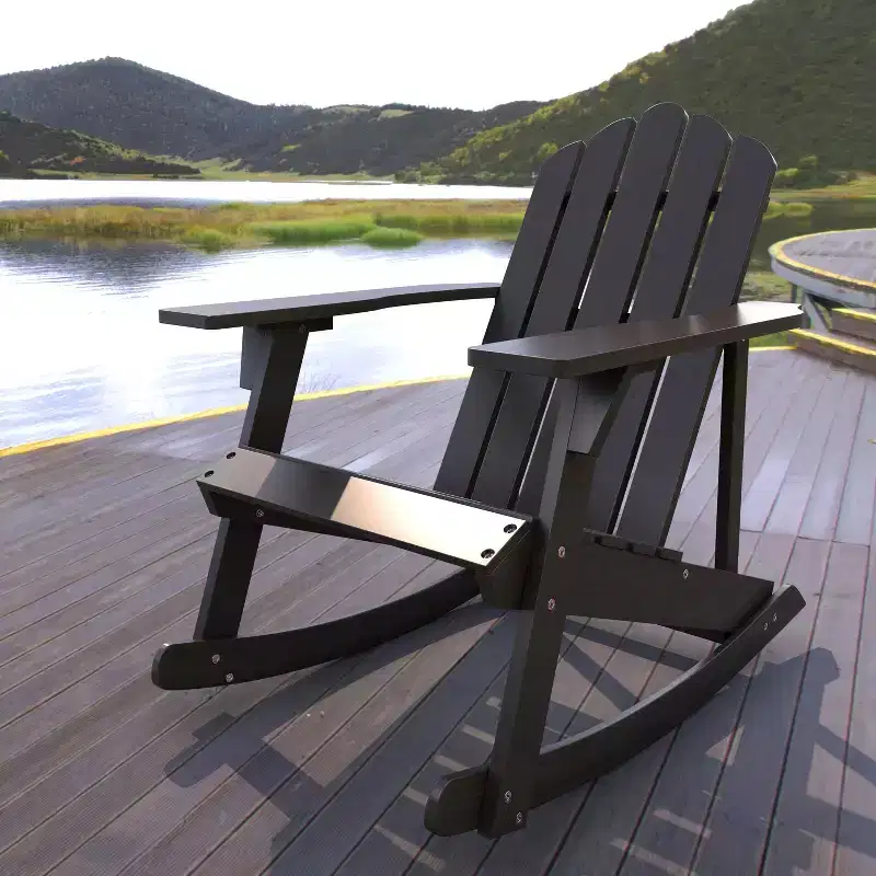 Kiawah Outdoor Patio Classic Acacia Wood Adirondack Rocking Chair -JONATHAN Y