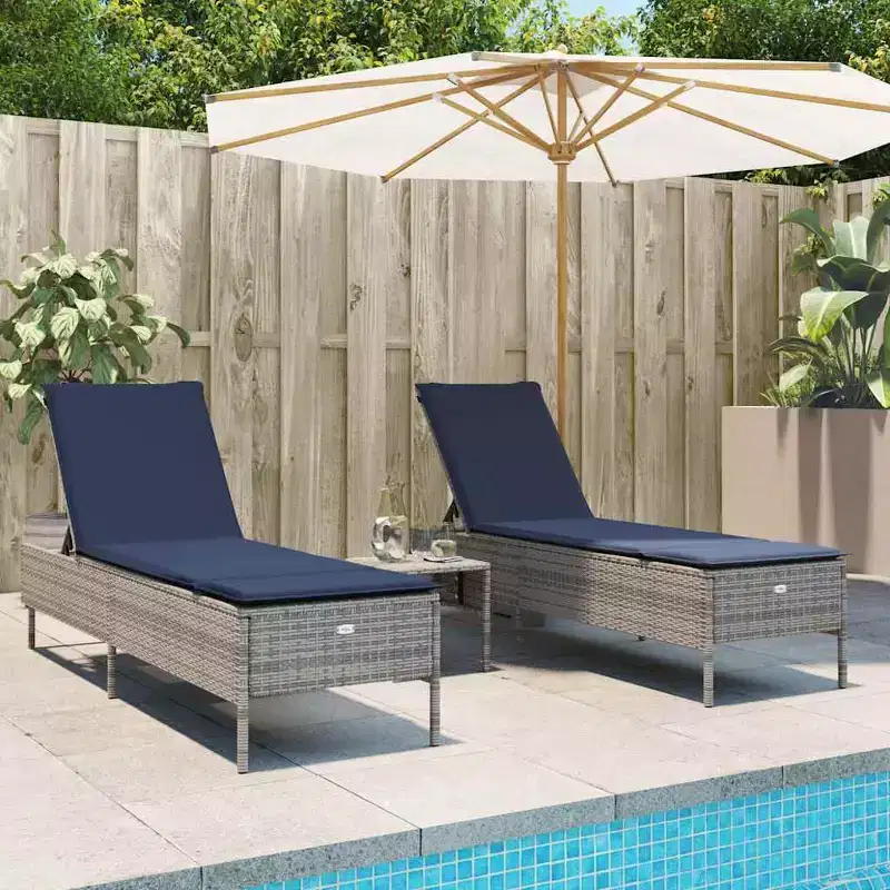 vidaXL Patio Sun Lounger Set PE rattan Extra Long Removable Covers