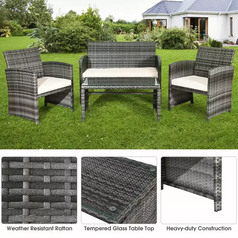Costway 4PCS Rattan Patio Furniture Set Garden Sofa Cushioned Seat Mix Gray Wicker
