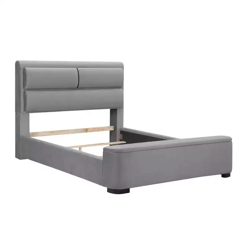 Queen Upholstered Storage Bed with Bench Footboard, Gray