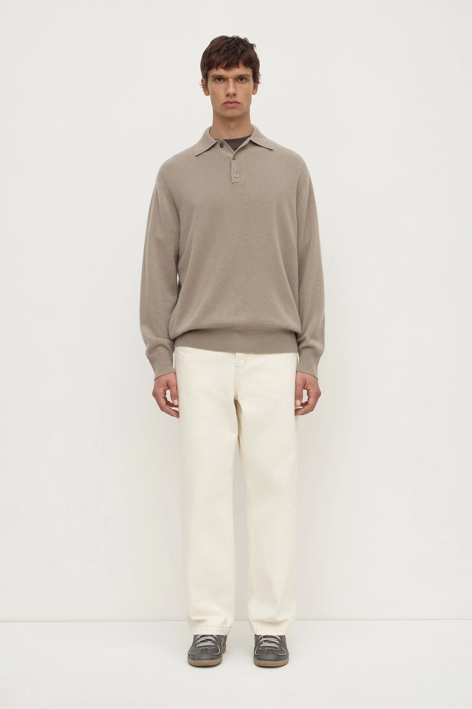 Ash Grey Cashmere Polo Knit