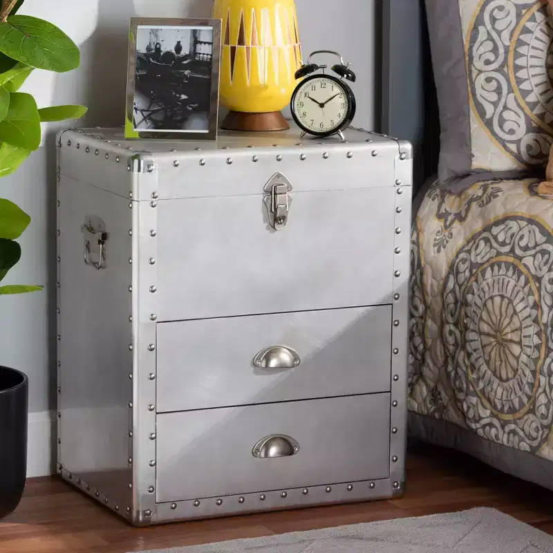 Metal 2-Drawer Accent Storage Chest Silver Vintage Industrial Style