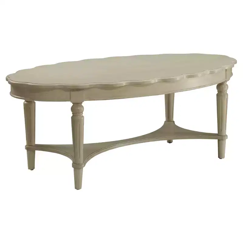 Coffee Table Off White: Carved Wood Legs, Antique Finish, Living Room Furniture