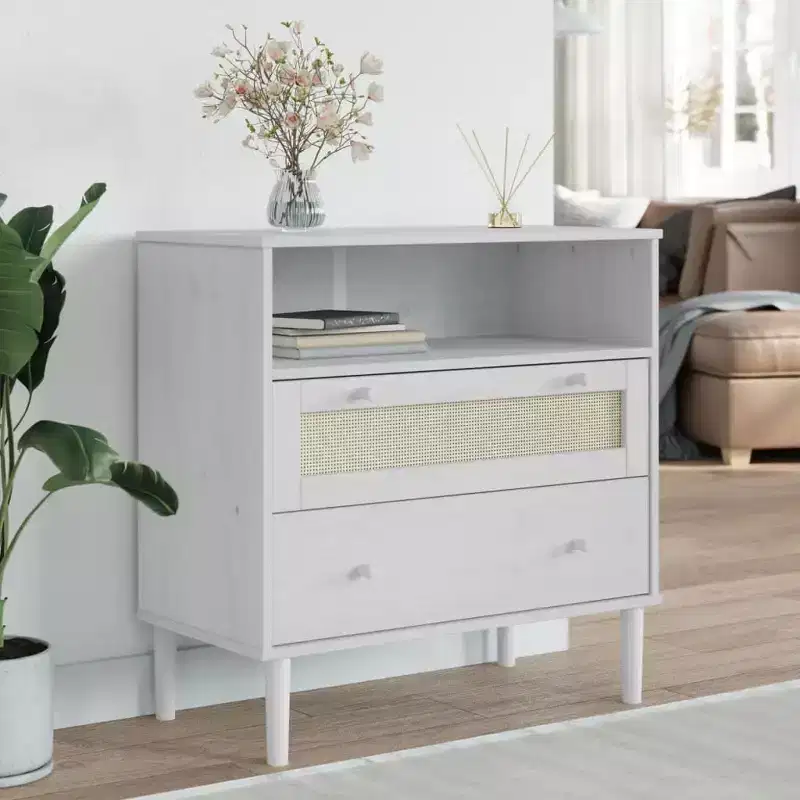vidaXL SENJA Sideboard Rattan Look White 31.5x15.7x31.5 Solid Wood Pine